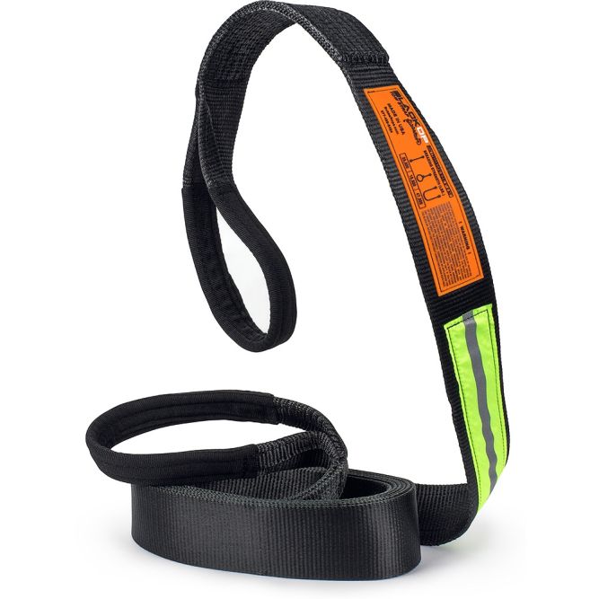 Bubba Rope Black Op Tow Strap. The strap measures 3" wide by 20' long. Breaking Strength based on configuration: Vertical: 23,500 lbs, Choker: 18,800 lbs, Basket: 47,000 lbs